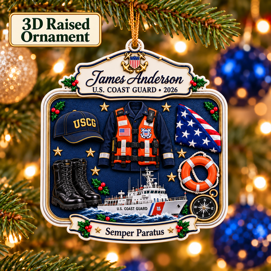 Personalized 3D Raised Acrylic US COAST GUARD Custom Name Ornament