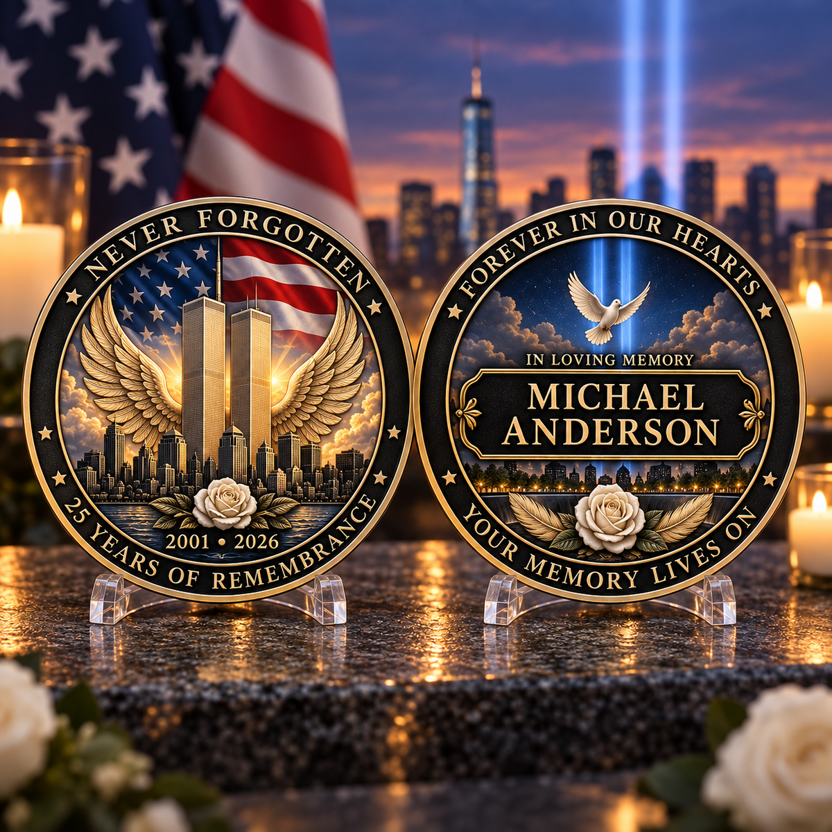 Custom Name Your Memory Lives On Printed Commemorative Coin – Limited Edition