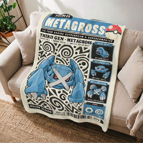 PKM Metagross Evolution Retro Fleece Blanket