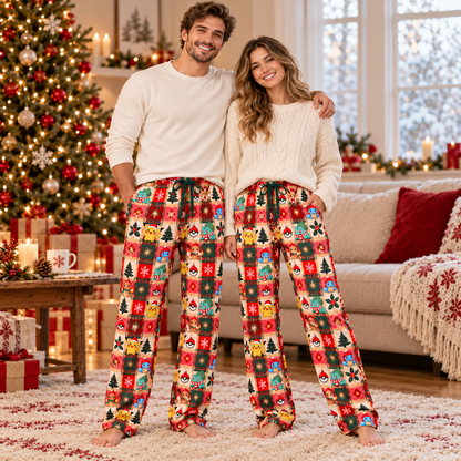 PKM Christmas Lounge Pants, Red Plaid Lounge Pants for Men and Women, Matching Couples Loungewear