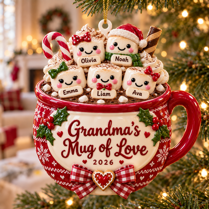 Personalized Custom Name Grandma's Mug Of Love Acrylic Ornament – Custom Name Holiday Gift