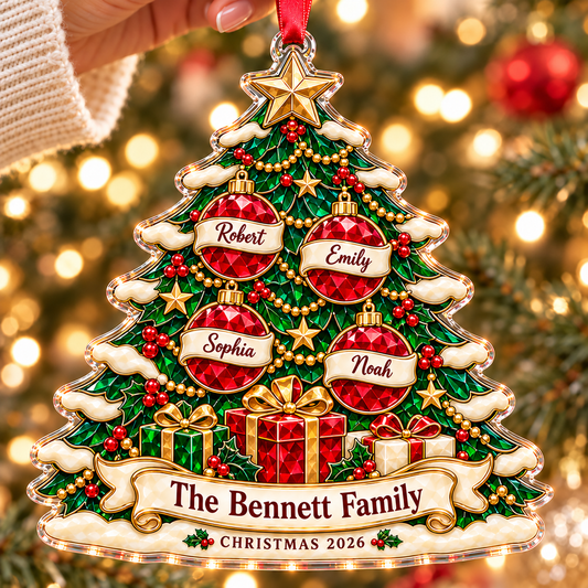 Personalized Family Christmas Tree Acrylic & Glass Ornament
