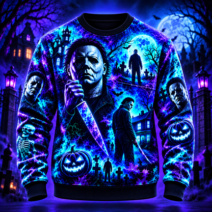 Halloween Neon Michael Myers AOP T-Shirt Sweatshirt Hoodie
