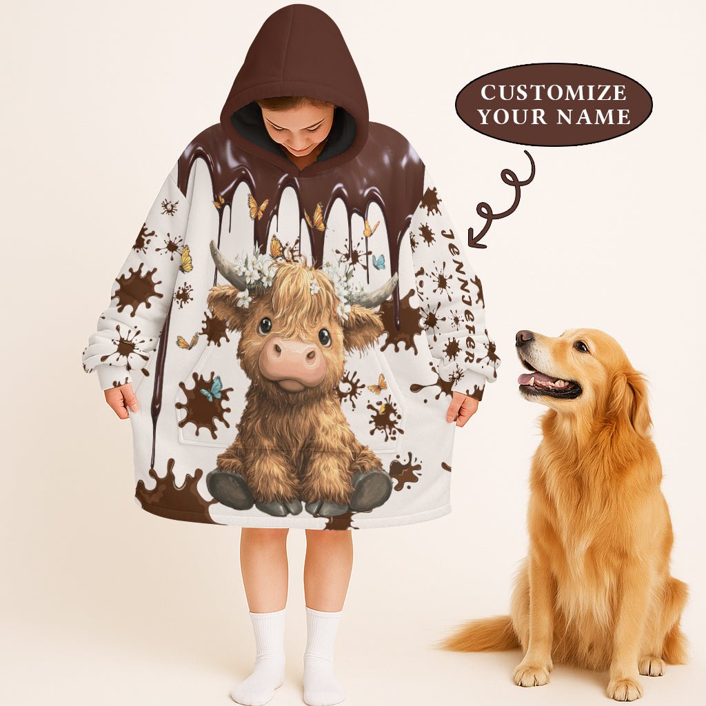 Just A Girl Who Loves Highland Cow Cute Personalized Custom Name Blanket Hoodie