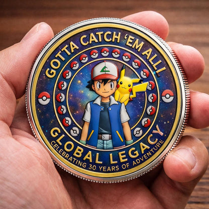 Pokémon 30th Anniversary Printed Commemorative Coin With Pocket Hug Leather Keychain