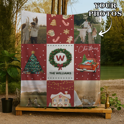 Personalized Christmas Blanket Family Name And Photos Soft Blanket