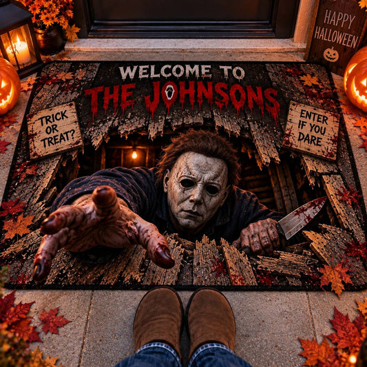 Halloween Michael Myers Custom Family Name AOP Doormat