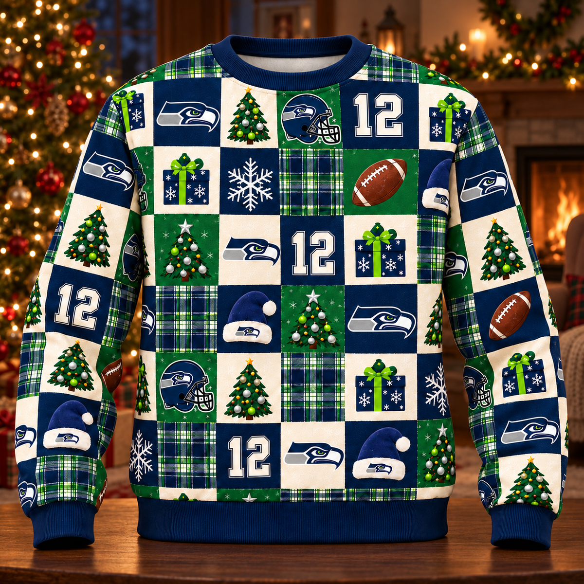 Personalized Seahawks Christmas Sweatshirt and Lounge Pants