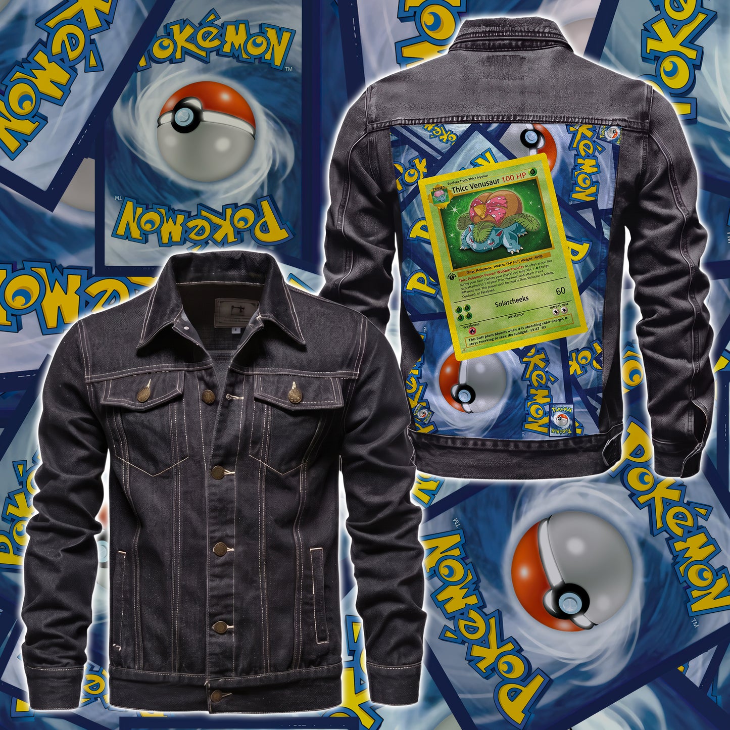 PKM Thicc Venusaur Custom Lightweight Denim Jacket