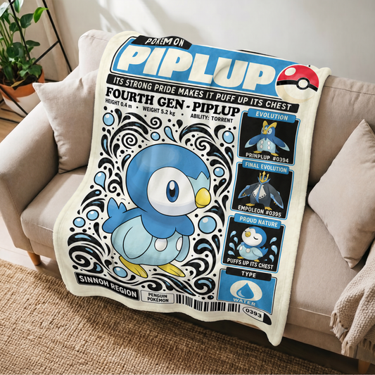 PKM Piplup Evolution Retro Fleece Blanket