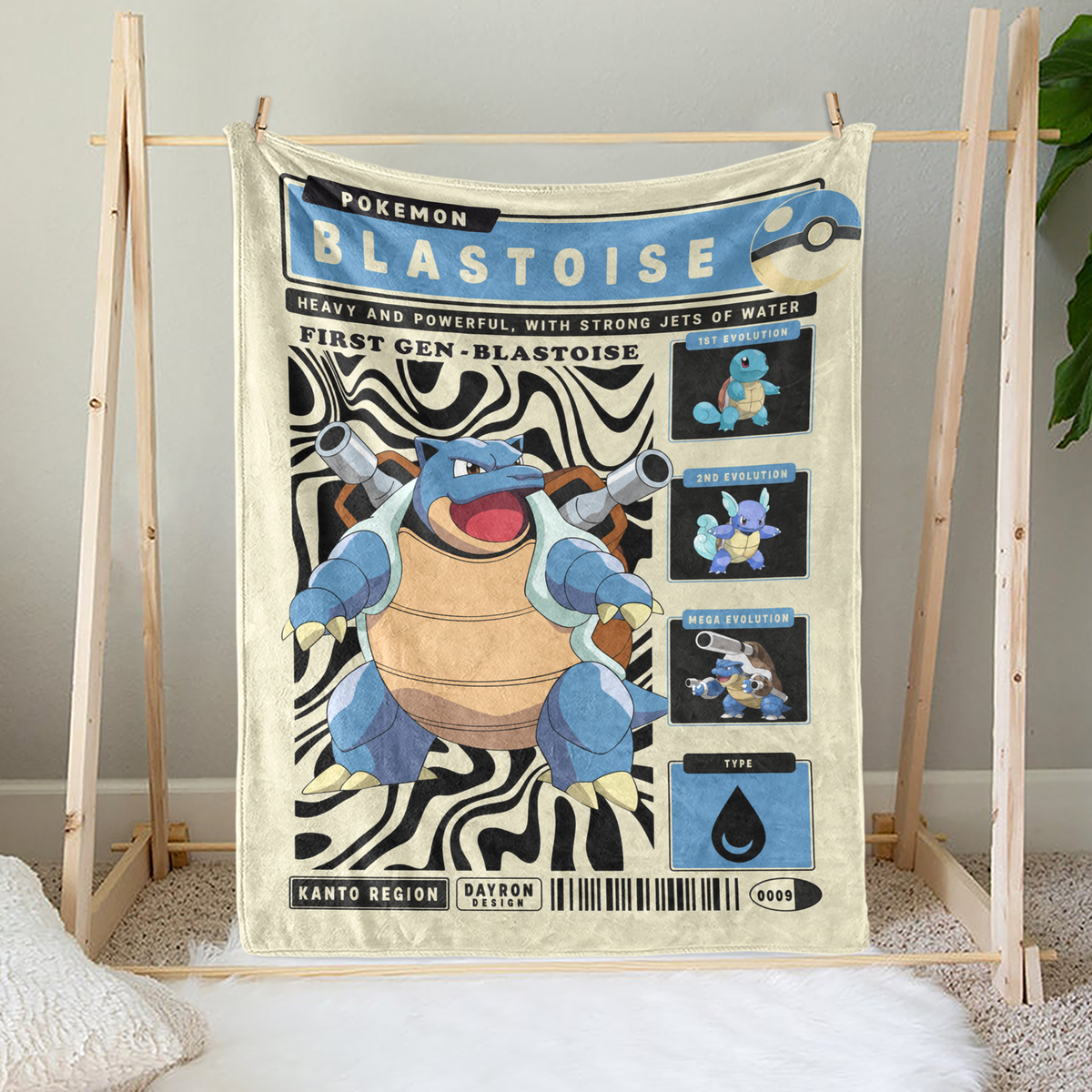 PKM Blastoise Evolution Retro Fleece Blanket