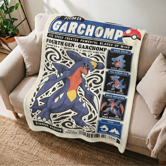 PKM Garchomp Evolution Retro Fleece Blanket