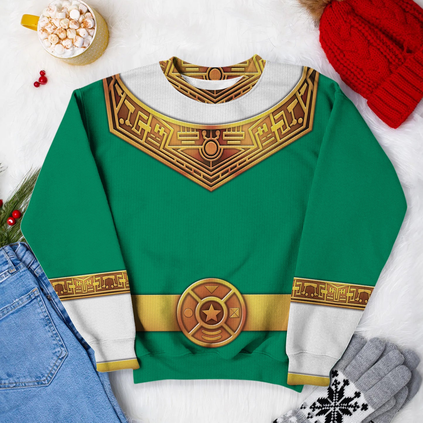 Green Power Rangers Zeo Ugly Christmas Custom Imitation Knitted Sweatshirt