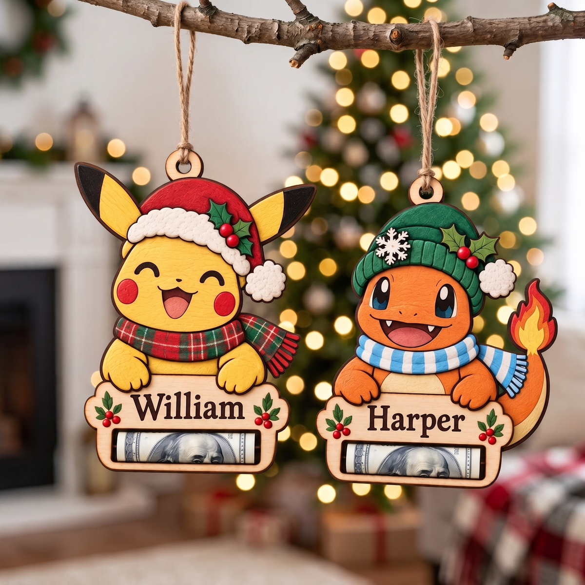Personalized PKM Christmas Money Holder Ornament – Custom Name Wooden Holiday Gift