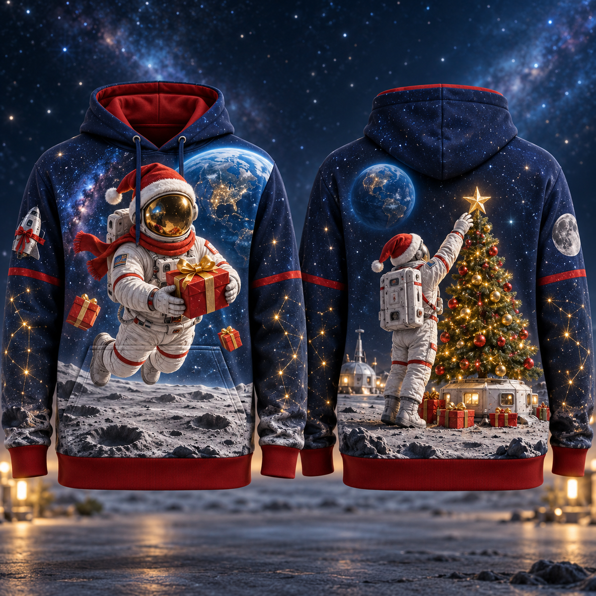 Christmas Out Space AOP T-Shirt Sweatshirt Hoodie