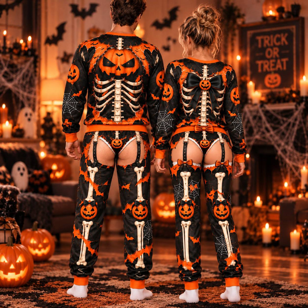 Halloween Funny Mr & Mrs Skeleton Sweatshirt And Sweatpants Set