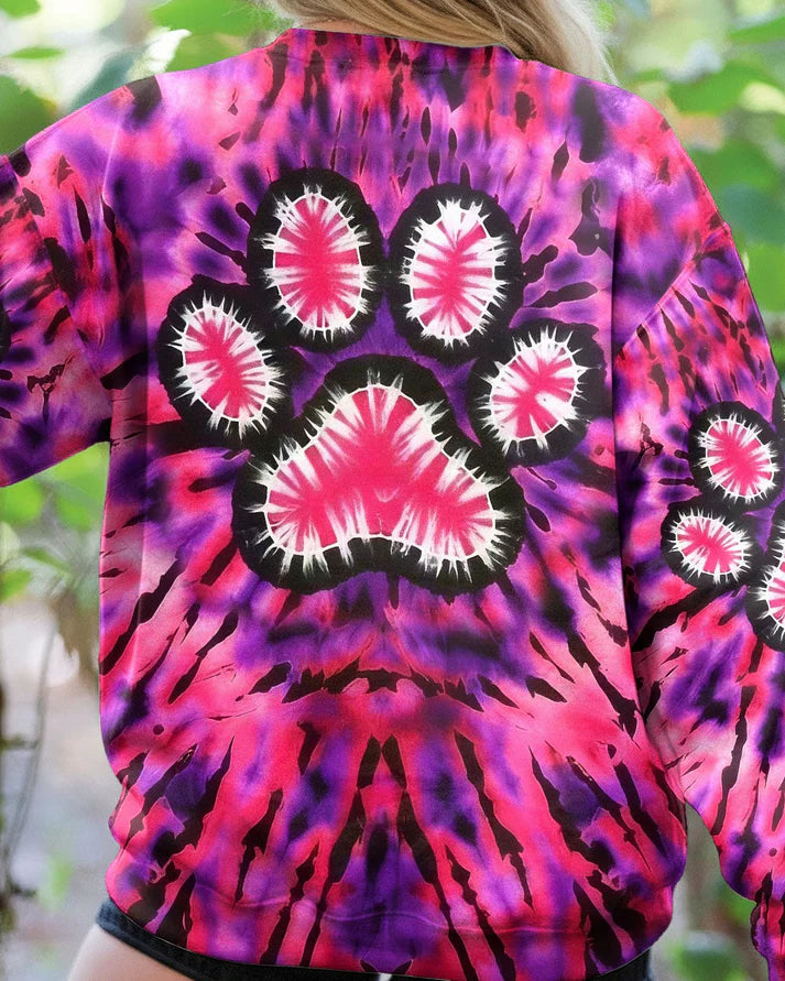 Pink Paw Galaxy Tie Dye Printed Hoodie Sweatshirt T-Shirt
