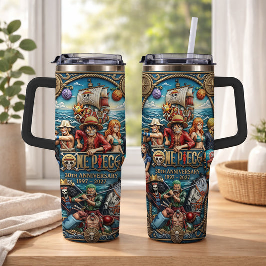 Pirate Anime Adventure 30th Anniversary Tumbler, 1997–2027 Manga Inspired Travel Cup, Ocean Crew Stainless Tumbler With Handle