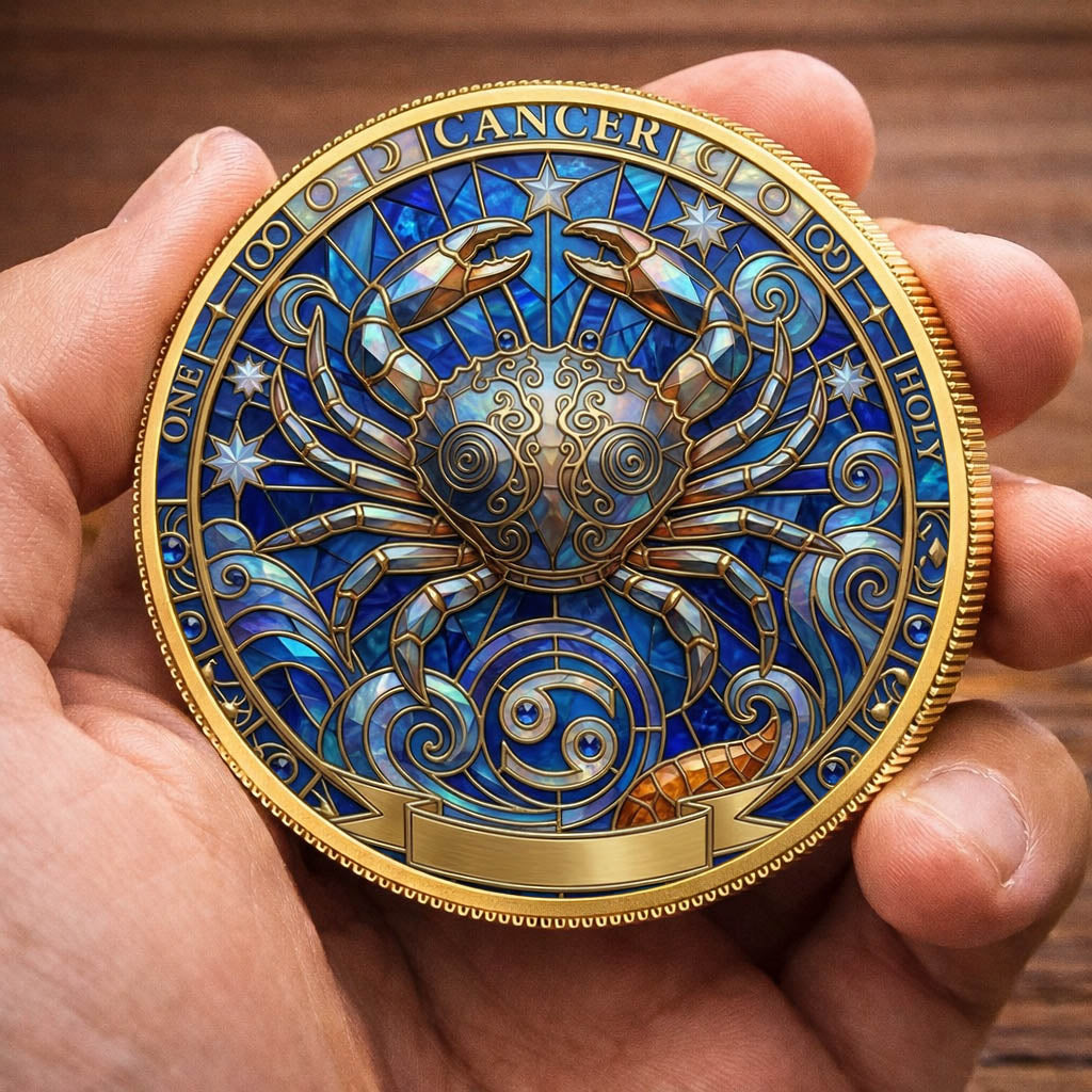 Tarot Zodiac Cancer Sign Stained Glass Printed Commemorative Coin