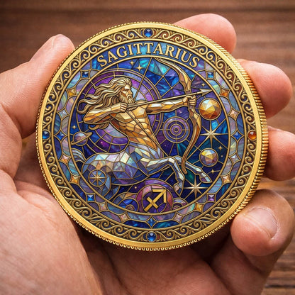 Tarot Zodiac Sagittarius Sign Stained Glass Printed Commemorative Coin