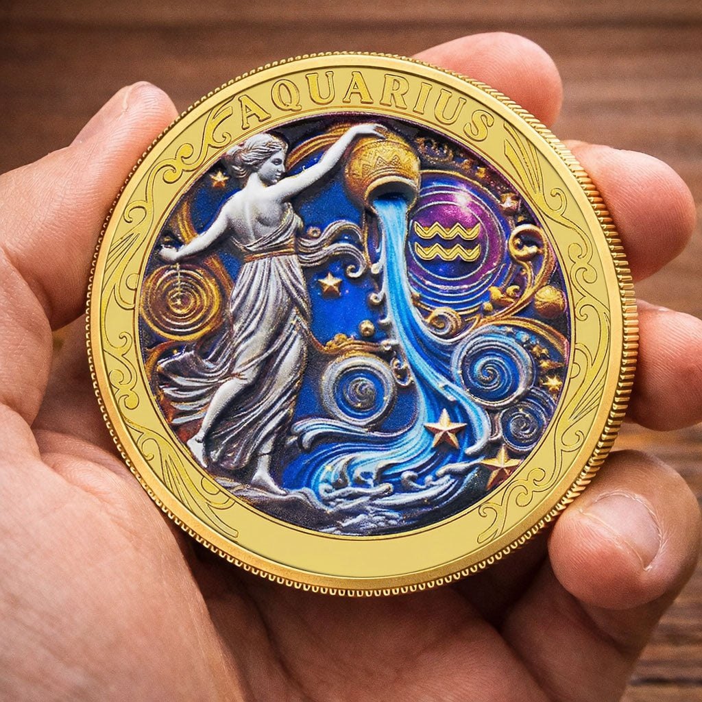 Tarot Zodiac Aquarius Sign Printed Commemorative Coin