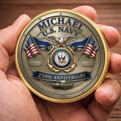 USA 250th Anniversary U.S. Navy - Custom Name Printed Commemorative Coin
