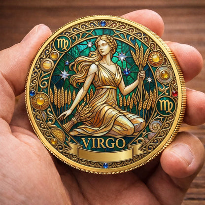 Tarot Zodiac Virgo Sign Stained Glass Printed Commemorative Coin