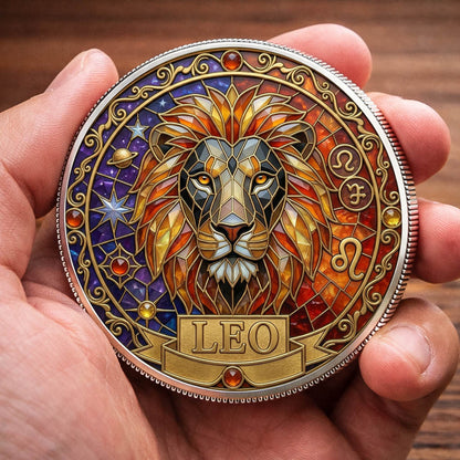 Tarot Zodiac Leo Sign Stained Glass Printed Commemorative Coin