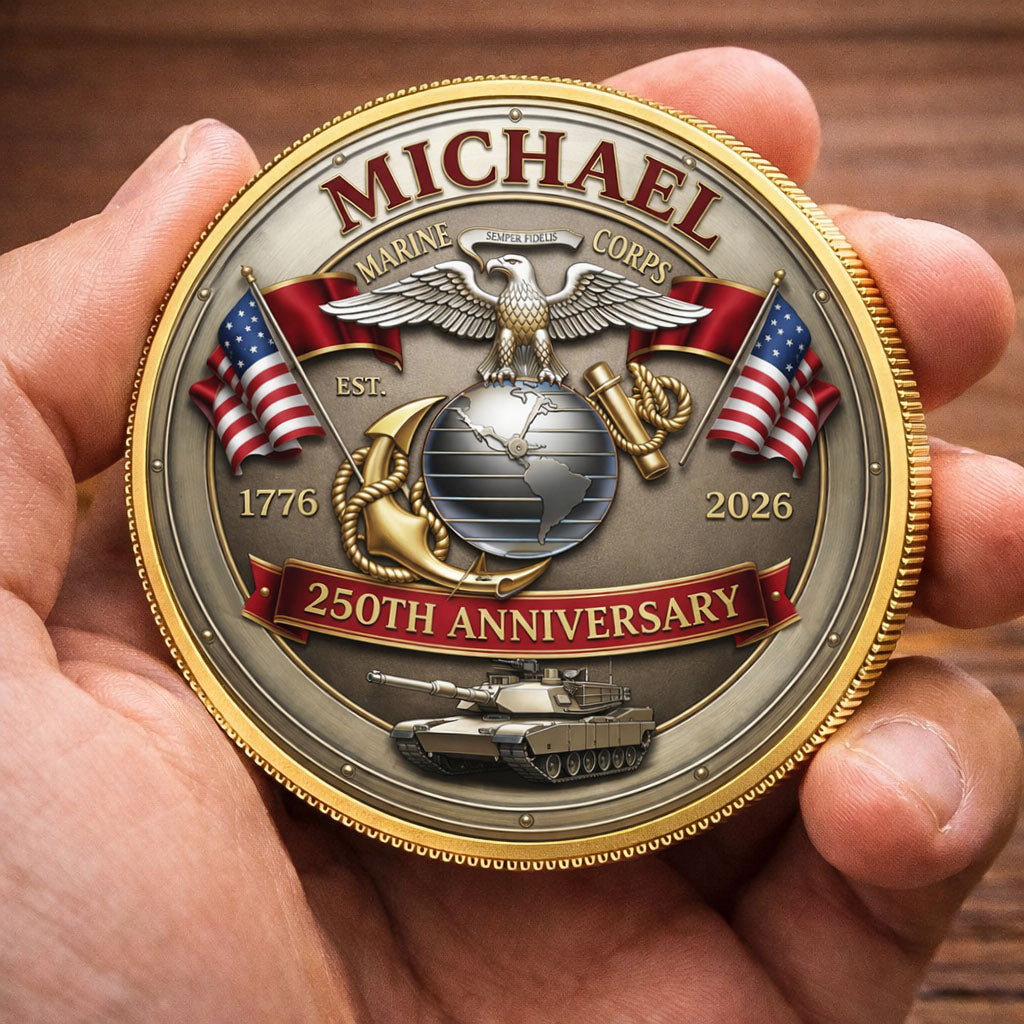 USA 250th Anniversary U.S. Marin Corps- Custom Name Printed Commemorative Coin