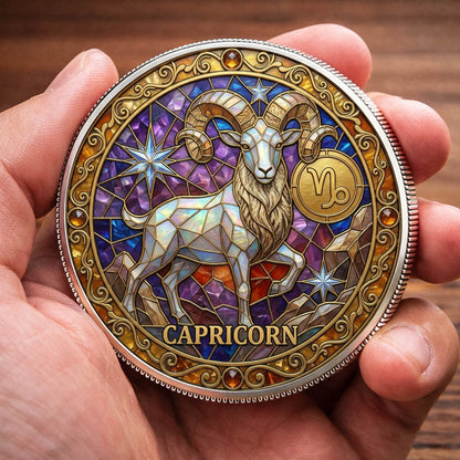Tarot Zodiac Capricorn Sign Stained Glass Printed Commemorative Coin
