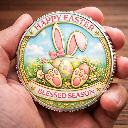 Happy Easter Printed Commemorative Coin With Pocket Hug Leather Keychain