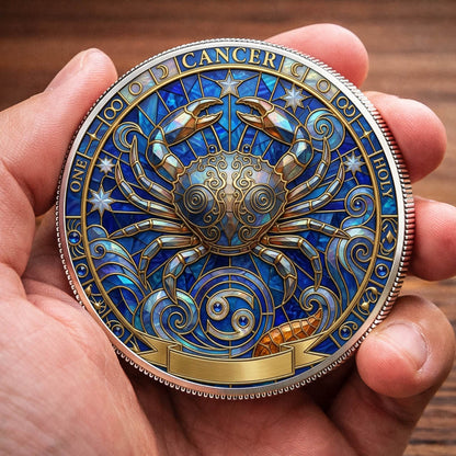 Tarot Zodiac Cancer Sign Stained Glass Printed Commemorative Coin