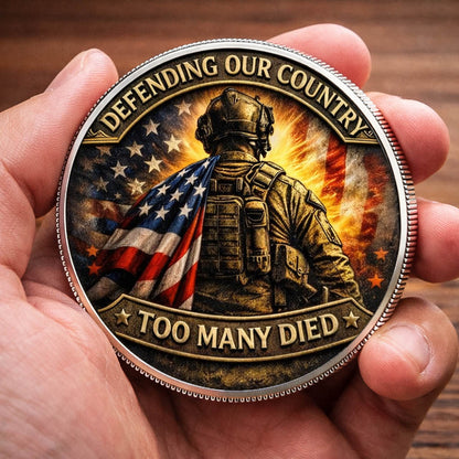 I Support Veterans Before Illegals Printed Commemorative Coin With Pocket Hug Leather Keychain