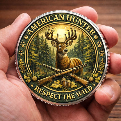 American Hunter Printed Commemorative Coin With Pocket Hug Leather Keychain