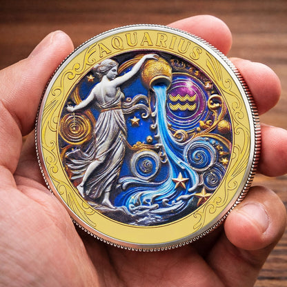 Tarot Zodiac Aquarius Sign Printed Commemorative Coin