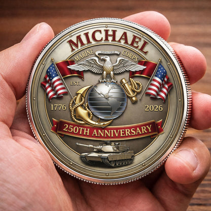 USA 250th Anniversary U.S. Marin Corps- Custom Name Printed Commemorative Coin