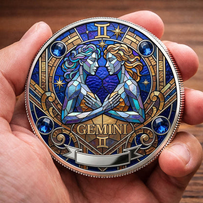 Tarot Zodiac Gemini Sign Stained Glass Printed Commemorative Coin