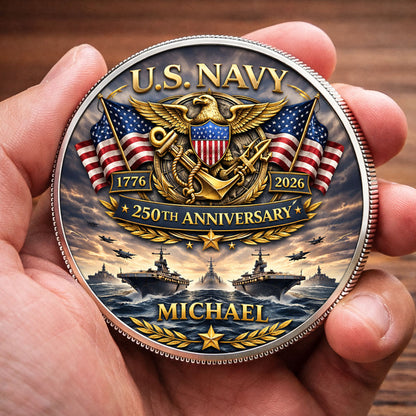 USA 250th Anniversary U.S. Navy - Custom Name Printed Commemorative Coin