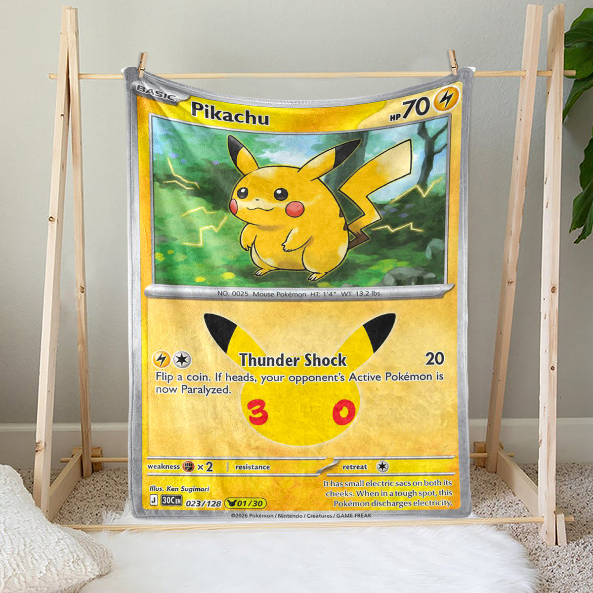 PKM Pikachu 30th Anniversary Custom Fleece Blanket