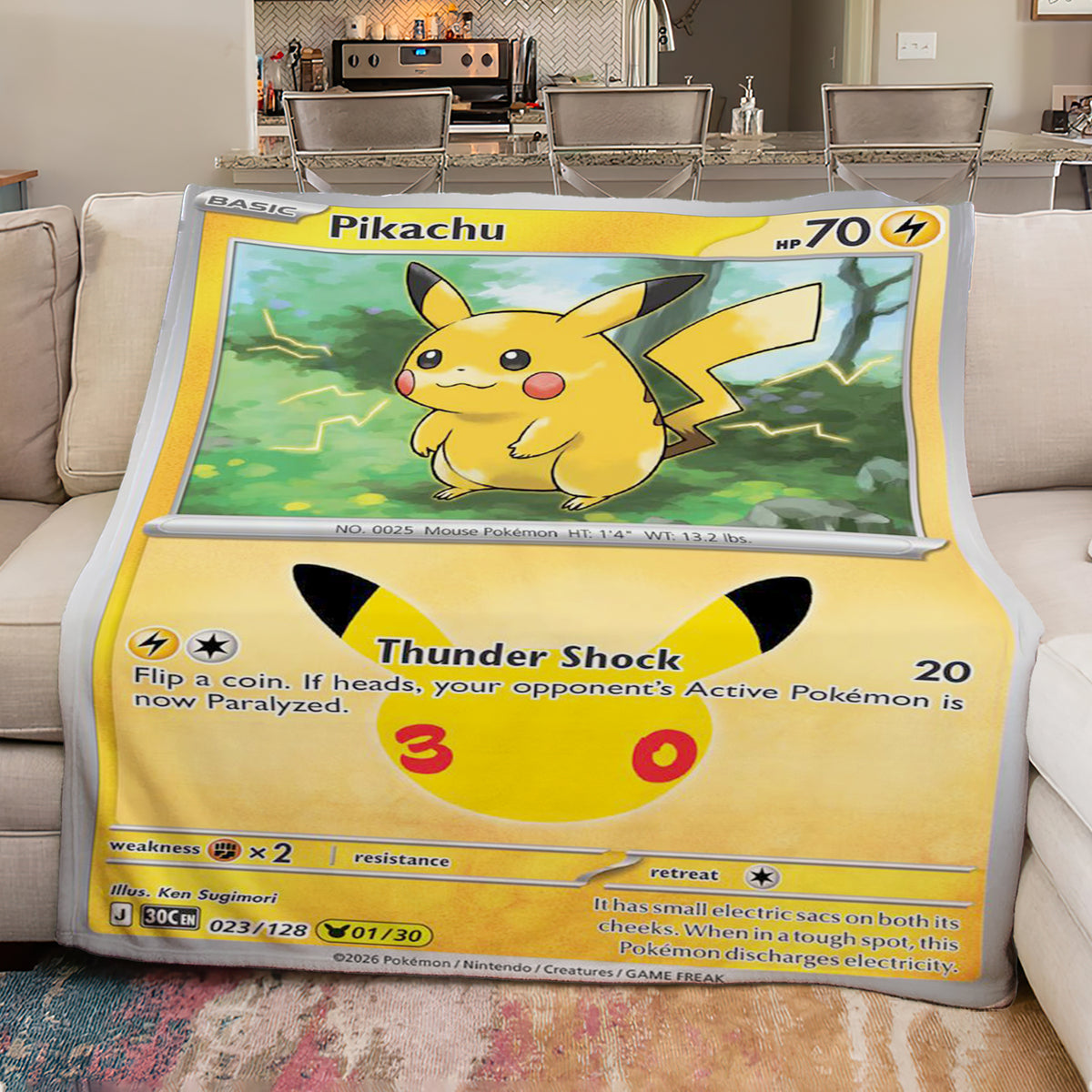 PKM Pikachu 30th Anniversary Custom Fleece Blanket