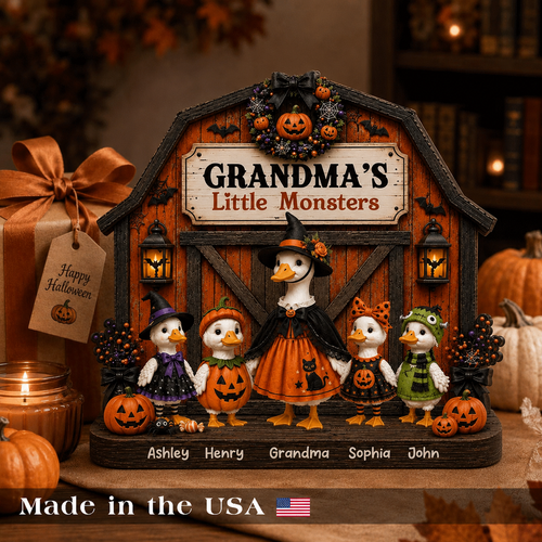 Personalized Halloween Duck Grandma & Kids 2D Flat Printed 3-Layer Wooden Block