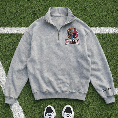 Embroidered Indiana Hoosiers Mascot And Helmet Quarter-Zip Sweatshirt, Hoodie Sweatshirt T-Shirt