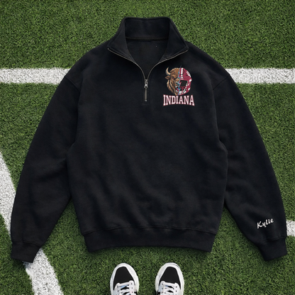 Embroidered Indiana Hoosiers Mascot And Helmet Quarter-Zip Sweatshirt, Hoodie Sweatshirt T-Shirt