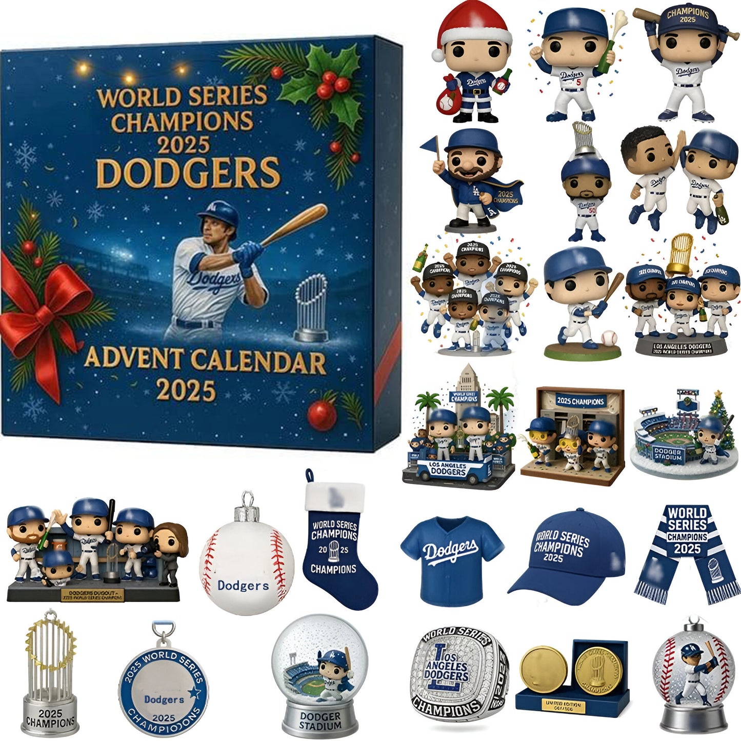 Dodgers World Series Champions 2025 Advent Calendar 24 Mini 2D Ornament