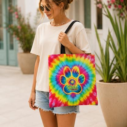 Paw Print Colorful Swirl Cat Tote Bag