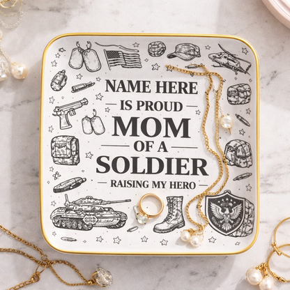 Personalized "Proud Mom of a Soldier" Custom Name Ceramic Jewelry Dish