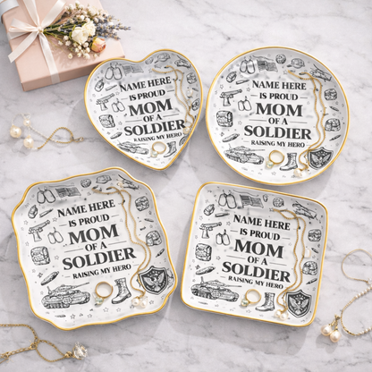 Personalized "Proud Mom of a Soldier" Custom Name Ceramic Jewelry Dish