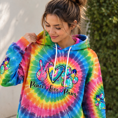Peace Love Paws Rainbow Swirl Hoodie Sweatshirt T-Shirt