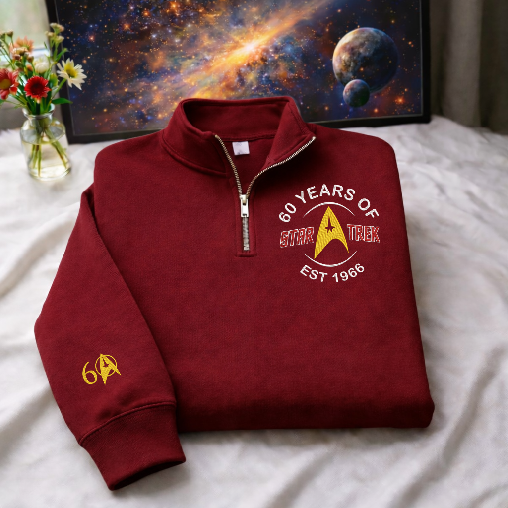 Embroidered The 60th Of Star Trek Quarter-Zip Sweatshirt, Hoodie Sweatshirt T-Shirt