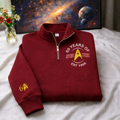 Embroidered The 60th Of Star Trek Quarter-Zip Sweatshirt, Hoodie Sweatshirt T-Shirt